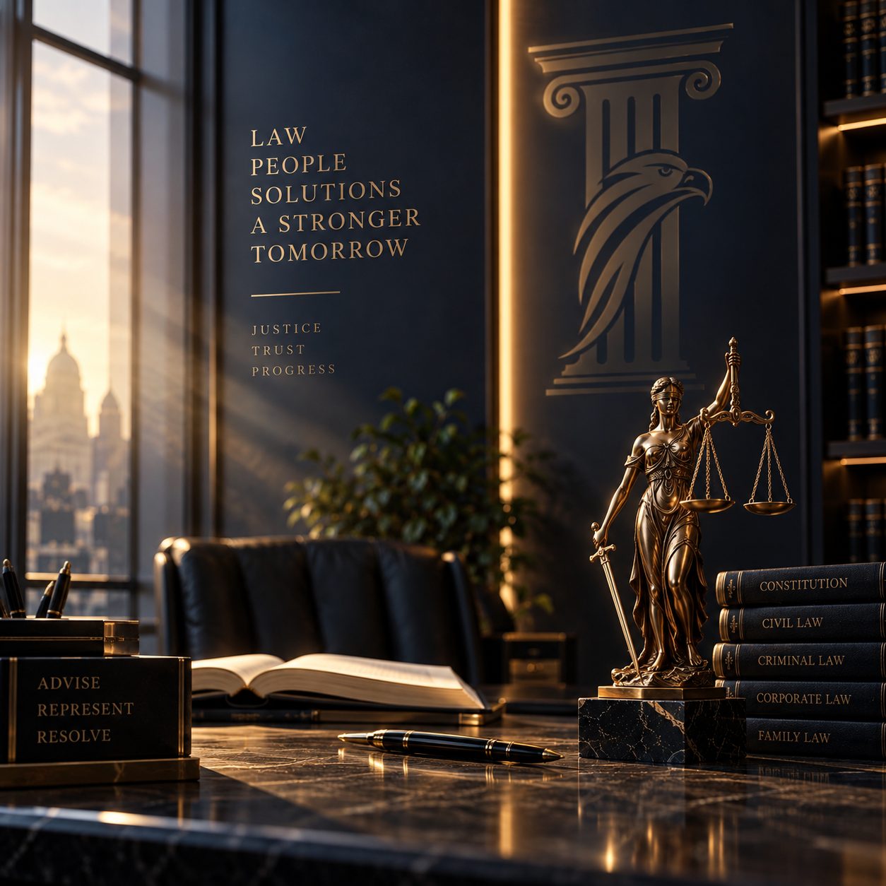 Bronze statue of Lady Justice holding the scales
